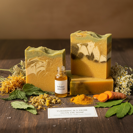 Bundle Sale 3 Bars for $23 -Buttercup Soap - Turmeric + 5 Herb Infused Olive Oil